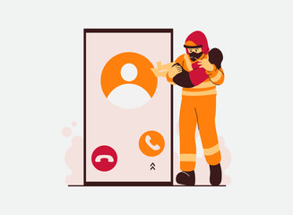Illustration of an Fireman Firefighter Emergency Call