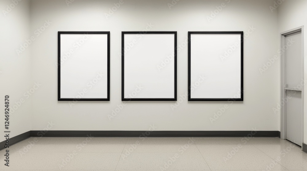 Aufkleber empty wall featuring three blank frames, ideal for showcasing art or photography in a minimalistic s
