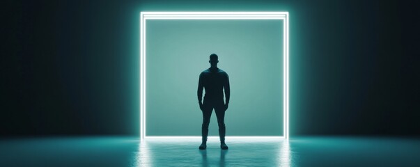 Obraz premium Silhouette in illuminated space of contemplation.