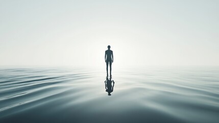 Silhouette of a figure on calm water surface