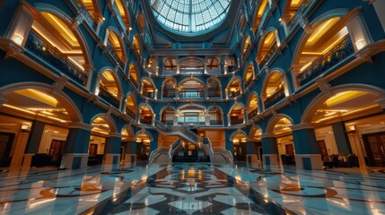 Naklejka premium Modern hotel interior with stylish decor and comfortable atmosphere.