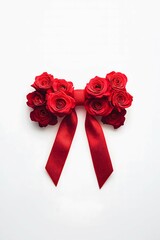 Red ribbon made of roses. Valentine, thank you, women's day concept.