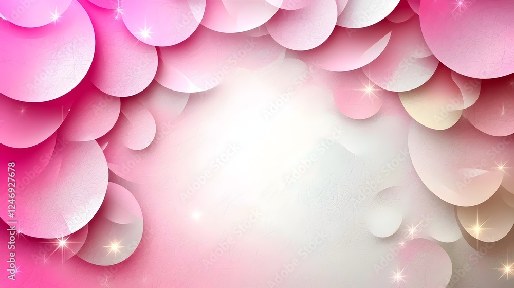 Poster a vibrant abstract background filled with layered pink and white circular patterns, emanating a drea