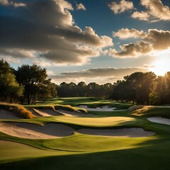 golf course at sunset