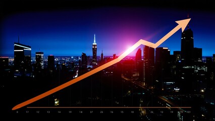 Night City Skyline with Upward Trending Growth Graph - Financial Success and Urban Development
