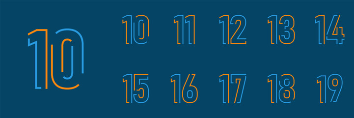 set anniversary 10 to 19 year logo designs. abstract number, icon, vector illustration