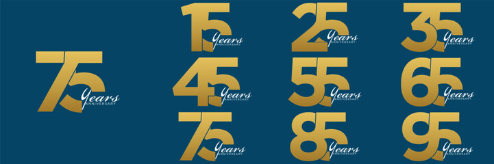 set anniversary 15 to 95 year logo designs. abstract number, icon, vector illustration
