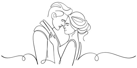 Wedding couple line art vector illustration. Vector eps