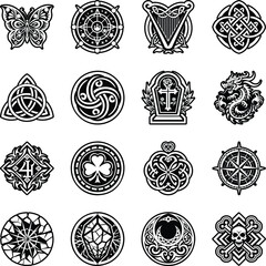 Bundle of Superstitious Symbols Glyph Icons 

