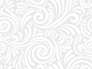 Seamless floral vector pattern with gray swirls and vintage ornament design for textile.