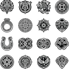 Set of Glyph Style Lucky Charm Icons 

