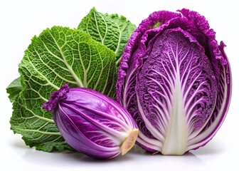Obraz premium Panoramic Purple Napa Cabbage on White Background - Isolated Vegetable Set