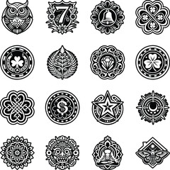 Set of Glyph Style Charm Tattoo Icons 

