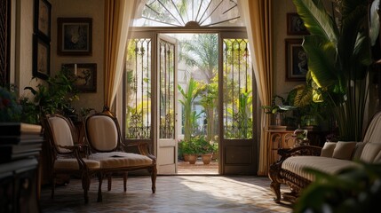 Sunlit Tropical Interior: A Luxurious Villa's Tranquil Living Room