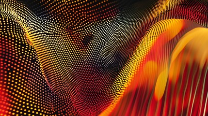 A digital wave of radiant dots sweeping across a dark backdrop creates abstract artwork