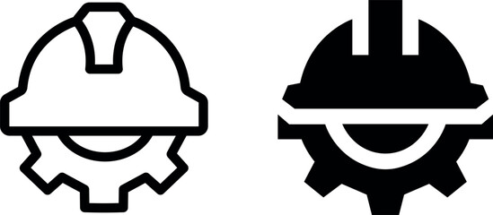 Construction Helmet on Gear Icon Vector Symbol Set for Industrial and Safety Designs