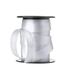 Spool of silver decorative packaging ribbon