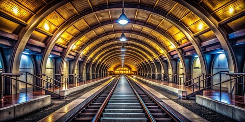 Obraz premium Panoramic View: Los Angeles Union Station Pedestrian Tunnel to Platform Daylight