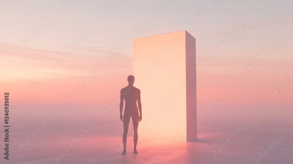 Poster surreal scene with a figure in soft light.