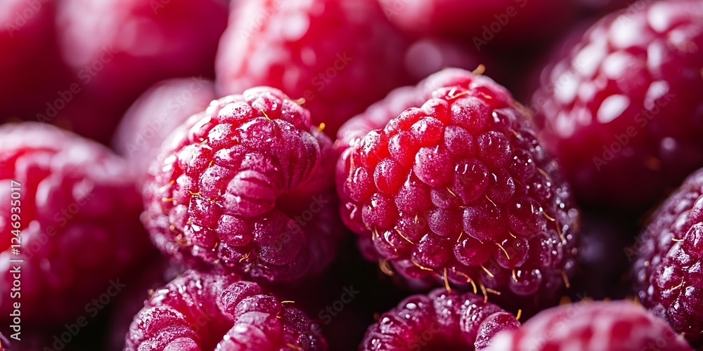 Poster Close Up of Fresh Ripe Red Raspberries with Vibrant Texture and Color : Generative AI