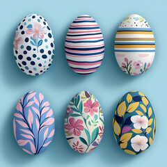 Fototapeta premium Easter stickers featuring beautifully decorated eggs with floral and patterned designs