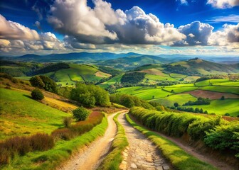 Obraz premium Panoramic View of Camino de Santiago Pilgrimage Route, Spain