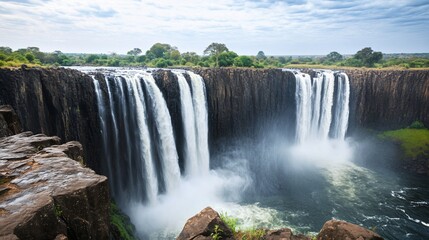 Victoria Falls cascading, Zambia, Africa, nature, tourism