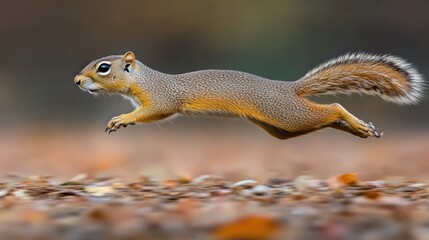 Fototapeta premium Leaping Squirrel in Autumnal Habitat