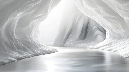 Fototapeta premium Tranquil white cave with reflective water.