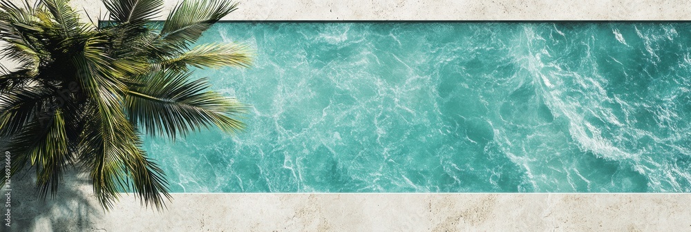 Poster tropical beach with coconut palm tree and turquoise water invites relaxation and tranquility in a se