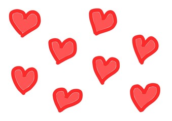 Felt pen doodle colored red and pink heart scribbles. Abstract texture drawn with felt-tip pen. Colorful felt tip ink markers handwritten drawn lines. Sketch concept. Seamless love pattern. 