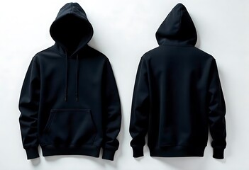 Photorealistic Black Hoodie Mockup: Front & Back, Editable Template, Drawstrings