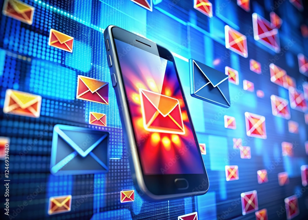 Poster panoramic view of smartphone displaying multiple spam alerts - cybersecurity threat