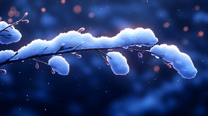Winter Wonderland: Serene Snowy Evening Landscape with Frosty Branches, Calm Nature's Art, Tranquil Beauty, and Ethereal Details in a Picturesque Outdoor Atmosphere