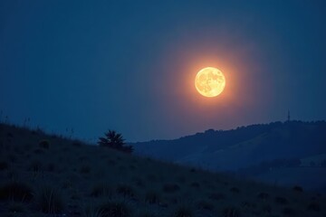 Fototapeta premium Softly glowing moonlit landscape with gradual transition from light blue to silver hue, peaceful evening, dark landscape, twilight ambiance