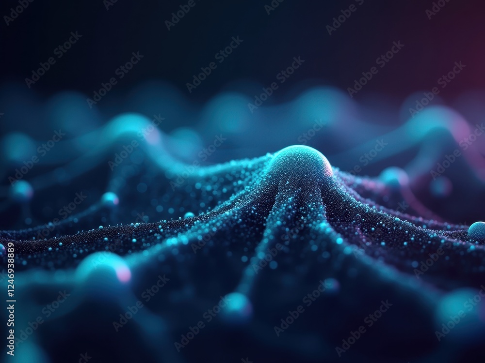 Poster colorful abstract representation of wave patterns with glowing particles at night