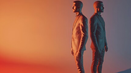 Two male figures with contrasting colors.