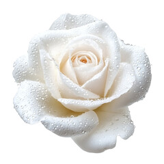 A white rose with water droplets on transparent background