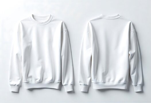 Photorealistic White Long Sleeve Sweatshirt Mockup: Front & Back, Editable Apparel Template