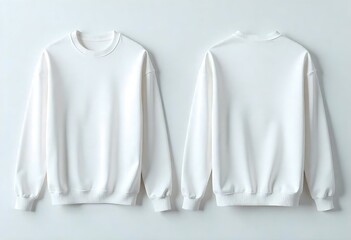 Photorealistic White Crew Neck Sweatshirt Mockup: Front & Back, Editable Apparel Template, Ribbed Cuffs