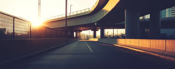 Obraz premium Urban road with modern overpass at sunset.