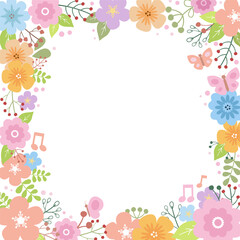 Floral frame template with flowers and leaves. Floral border, decorative frame with flowers and plants for banners, cards, social media wallpapers, etc.