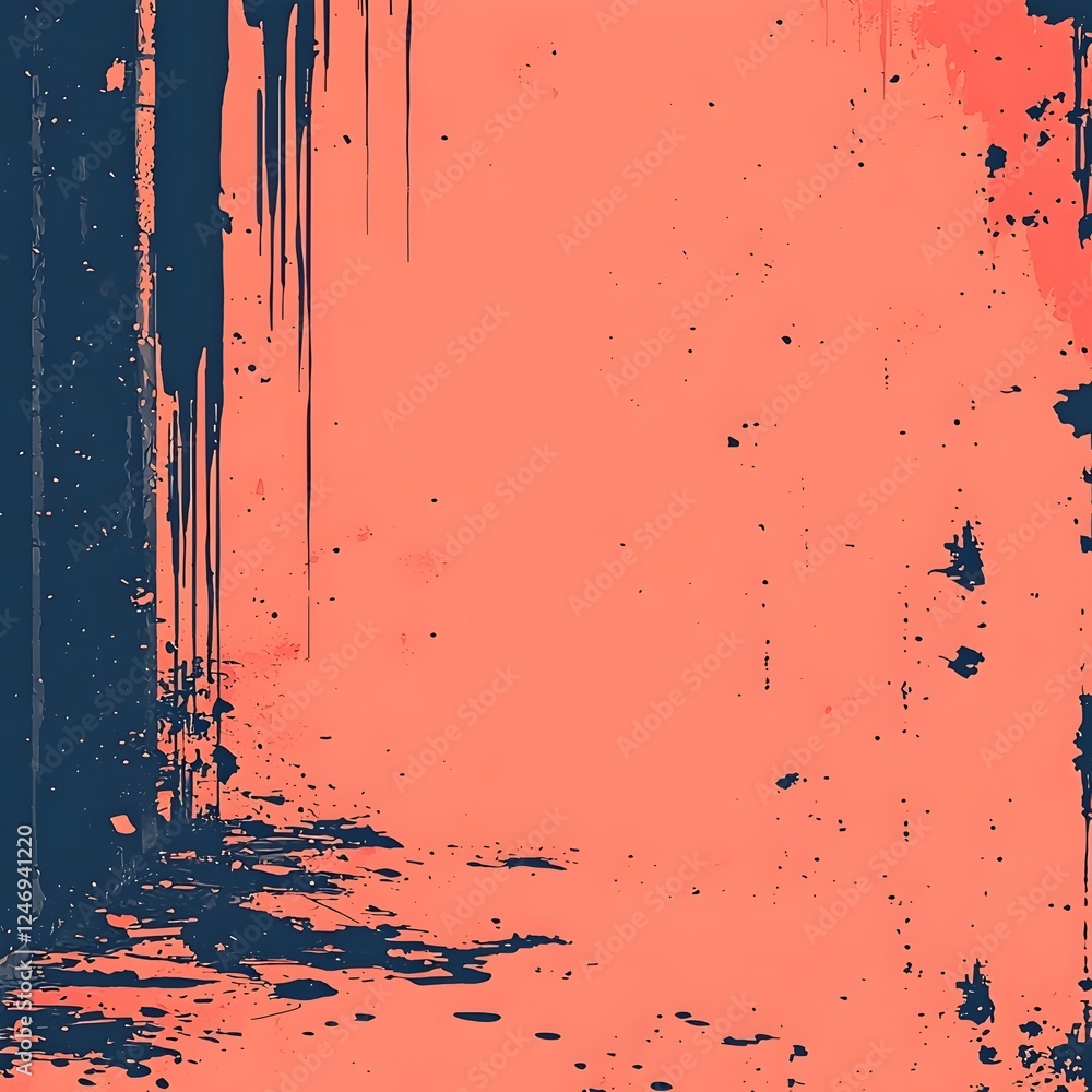 Poster an abstract artistic background featuring a blend of coral and navy blue hues, with textured brushst