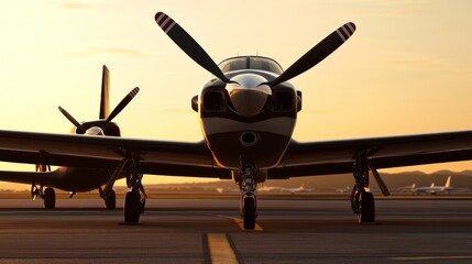 Fototapeta premium Vintage airplane silhouette at sunset