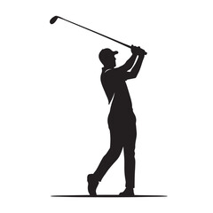 Silhouette vector illustration of a golfer swinging a club on a white background