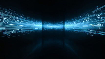 Futuristic data stream flowing through digital cyberspace