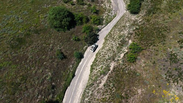 Aerial View of Truck Driving on Country Road