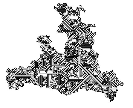IT-Umriss des Österreichischen Bundeslands Salzburg, als Computerchip auf transparenten Hintergrund