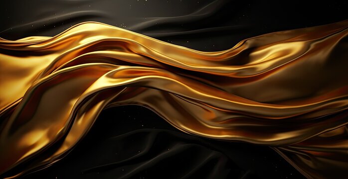 Golden silk fabric texture. Luxury golden silk fabric with folds background. - Powered by Adobe