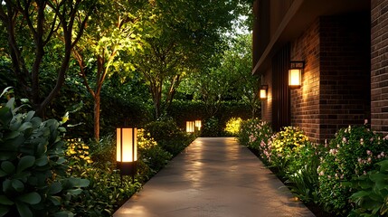 Luminous Garden Path at Night